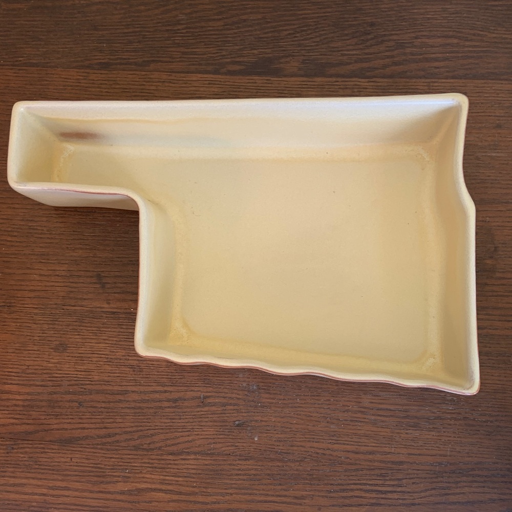 Frankoma Terracotta and Cream Oklahoma State Shaped Serving Baking Dish Snack